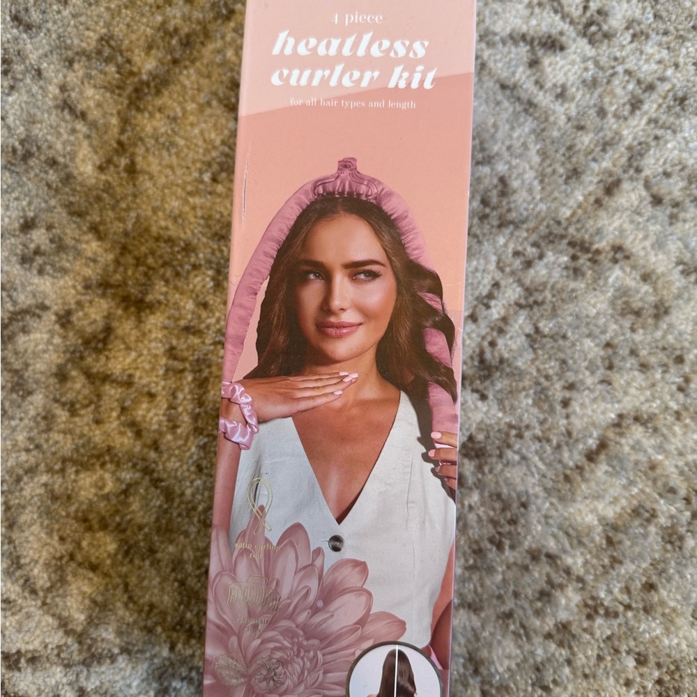Luxe + Willow Heatless Curler Kit Pink Curling Rod Satin Claw Clip & Scrunchies
